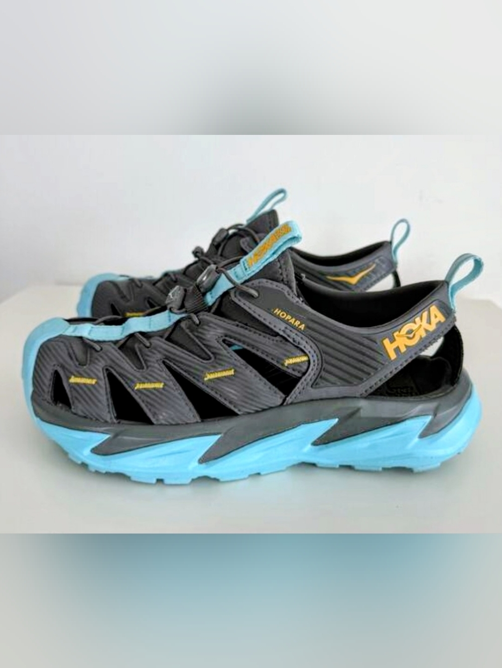 Hoka  Womans Black & Light Blue sport hiking Sandal-Style Sneaker